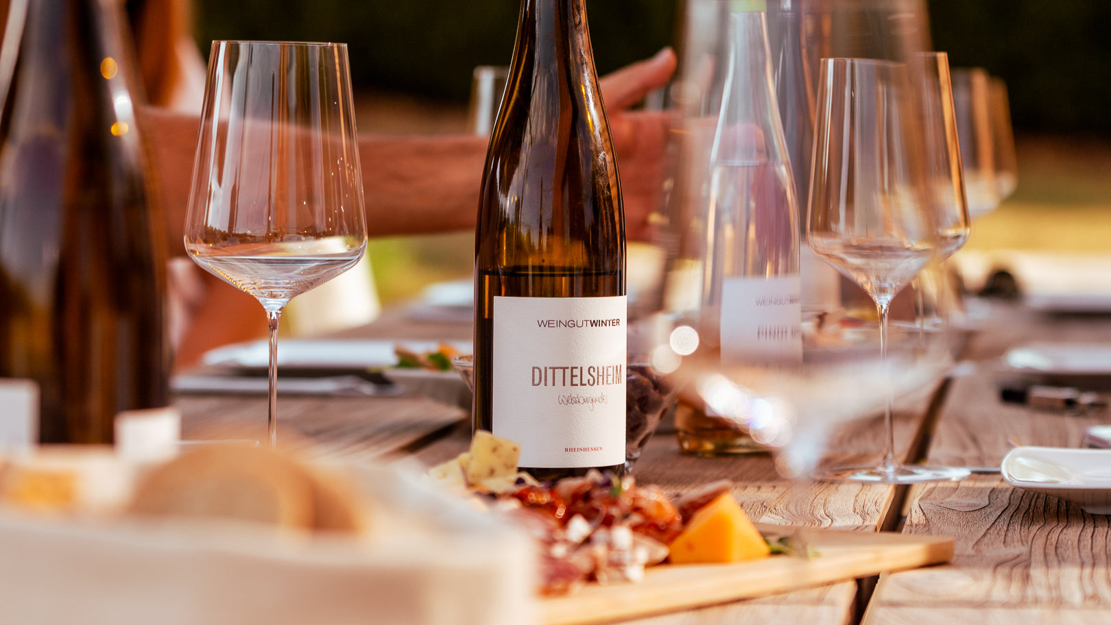 sommerliche Tafel mit Antipasti und Weinbegleitung