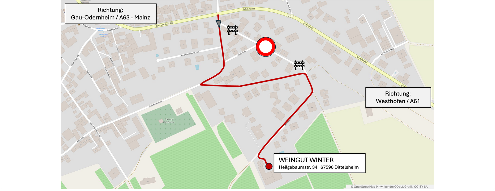 Karte: Umleitungsstrecke zum Weingut 2025